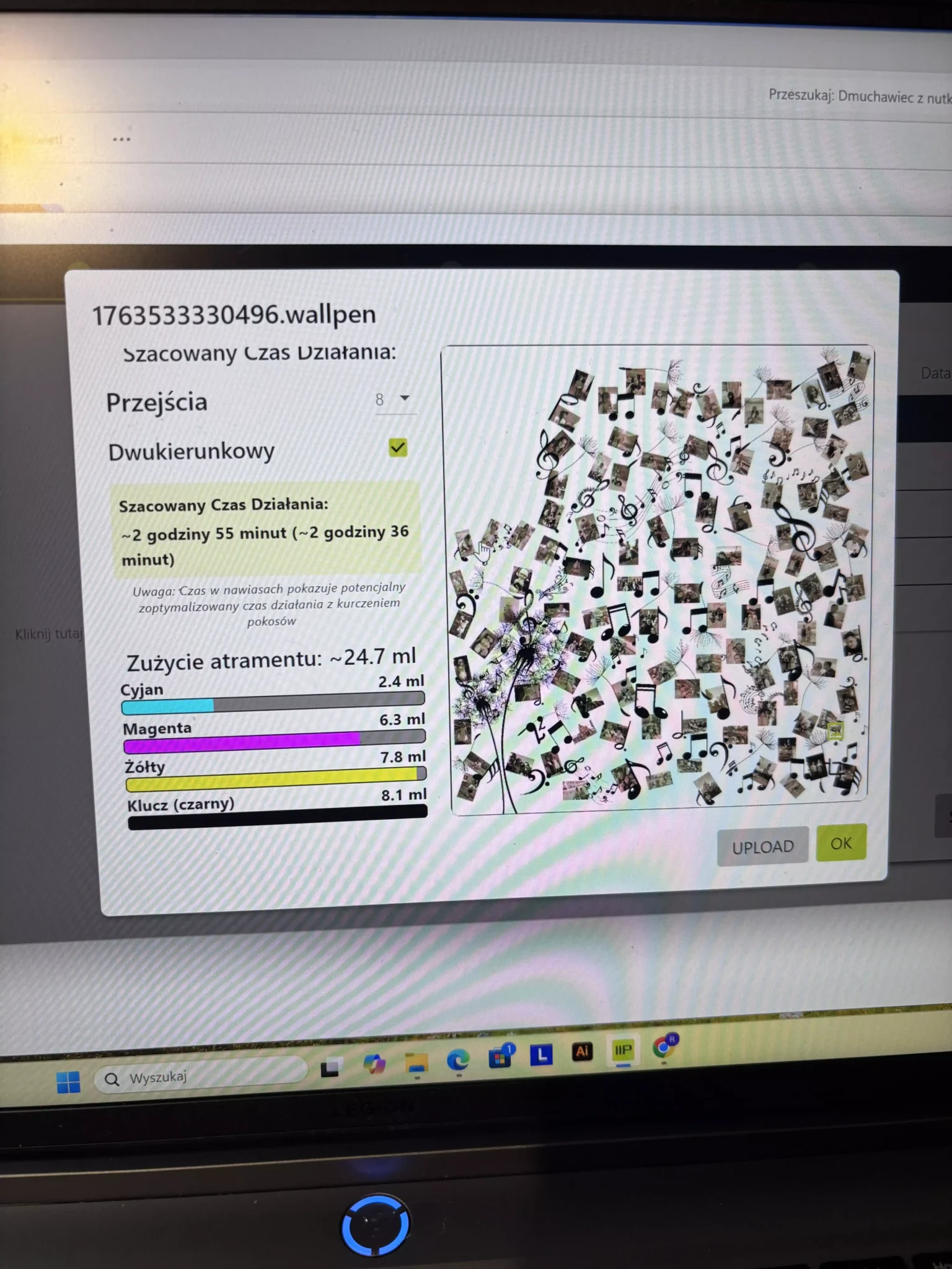 projekt druku ściennego niemal 6 metrów kwadratowych nutek muzycznych