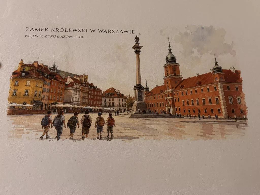 Grafika edukacyjna Zamek Królewski w Warszawie - bezpośredni druk ścienny UV na szkolnym korytarzu